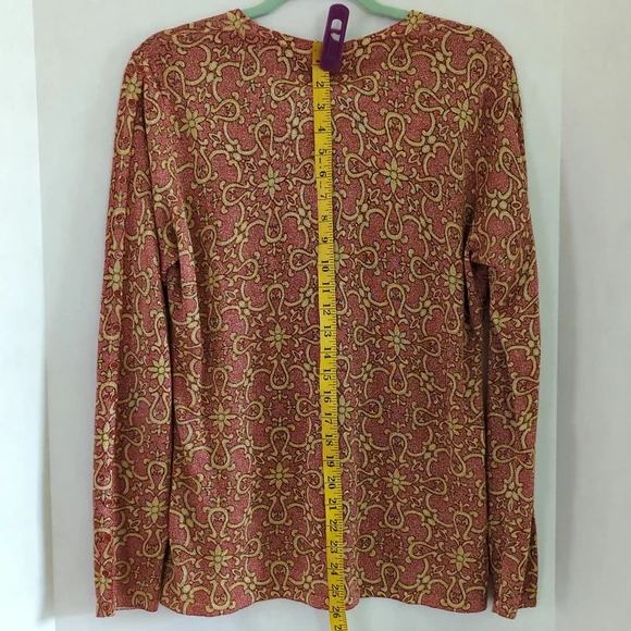 J. McLaughlin Pink & Gold/Gold Shimmer Pullover Sweater Decorative Buttons Sze L - Picture 3 of 9